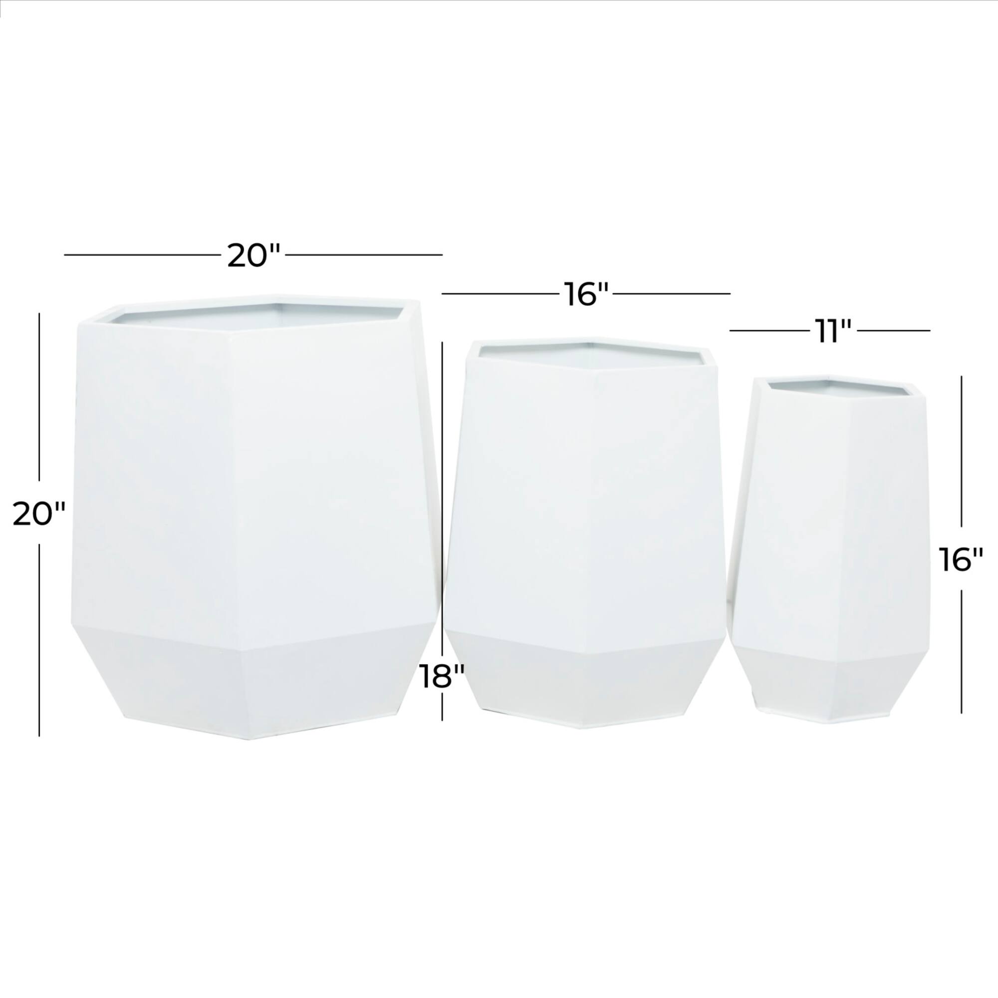 White Modern Planter, Set of 3" 20", 16", 10"